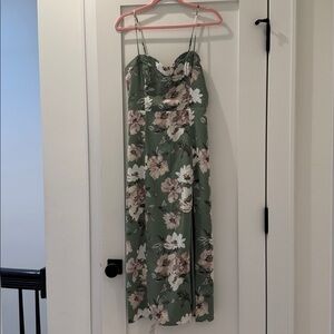 Chic Floral Print Green Maxi Dress